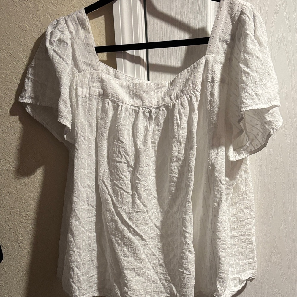 Torrid Chic White SquareNeck Blouse with Textured Fabric- 2